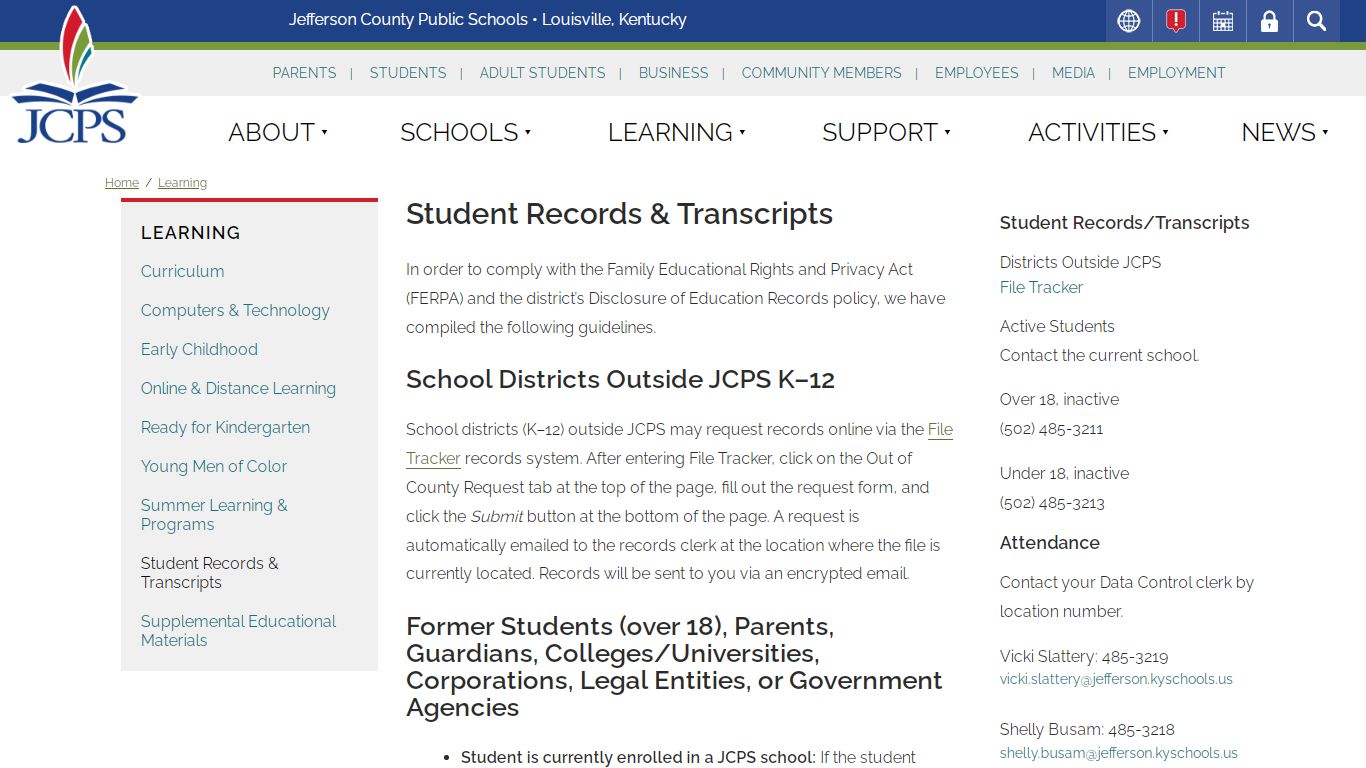 Student Records & Transcripts | JCPS - Jefferson County Public Schools